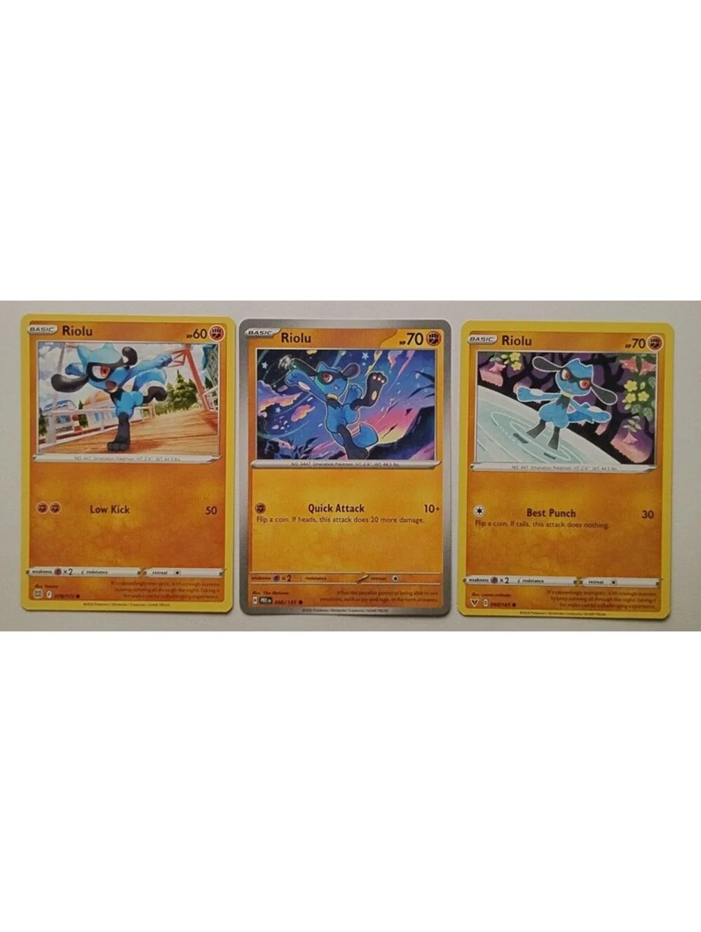 Pokemon TCG Riolu non holo 078/172 2020, Riolu 050/131 2025 & 090/185 2020 (3)